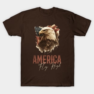 USA flag and vintage drew eagle design with patriotic words T-Shirt